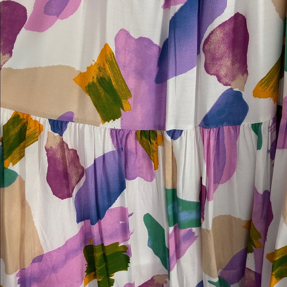 entro White Midi Dress with Pink, Purple & Green Abstract Print - Picture 4 of 4